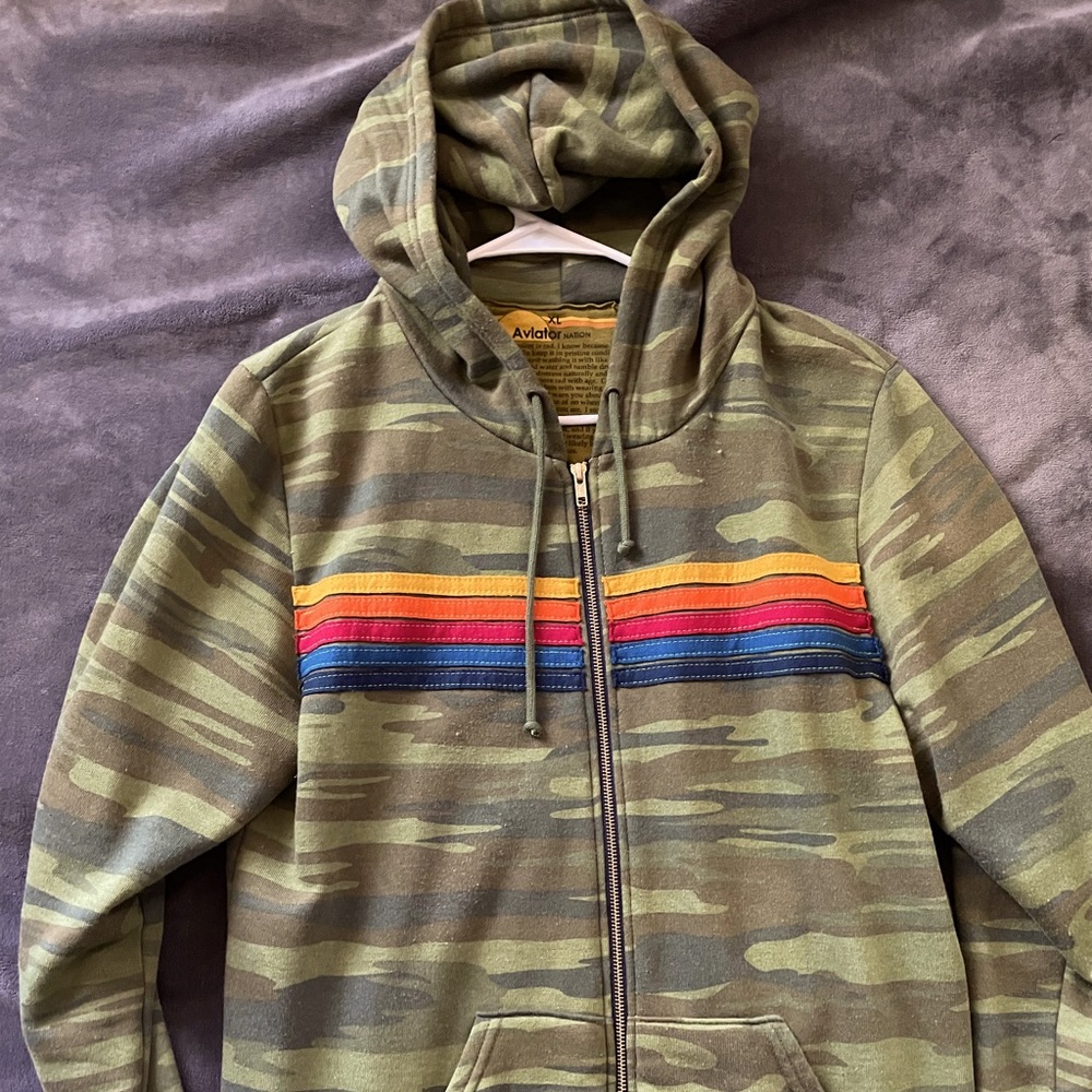 Aviator Nation 5 Stripe Camo Hoodie XL